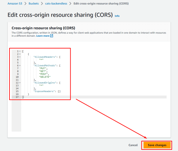 Edit cross-origin resource sharing (CORS)