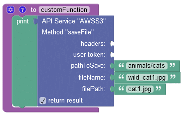saveFile Amazon AWS S3 API service method
